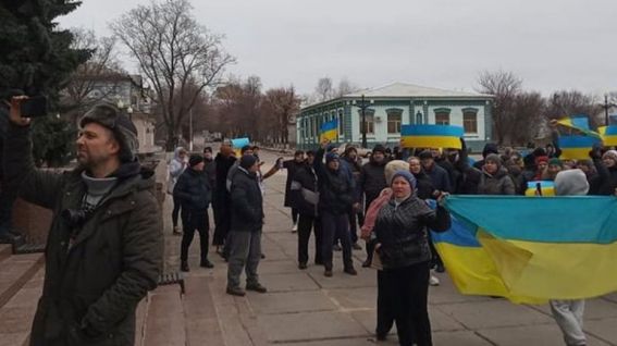 Протест куп’янчан проти окупантів, 1 березня 2022 року. Фото з відкритих джерел